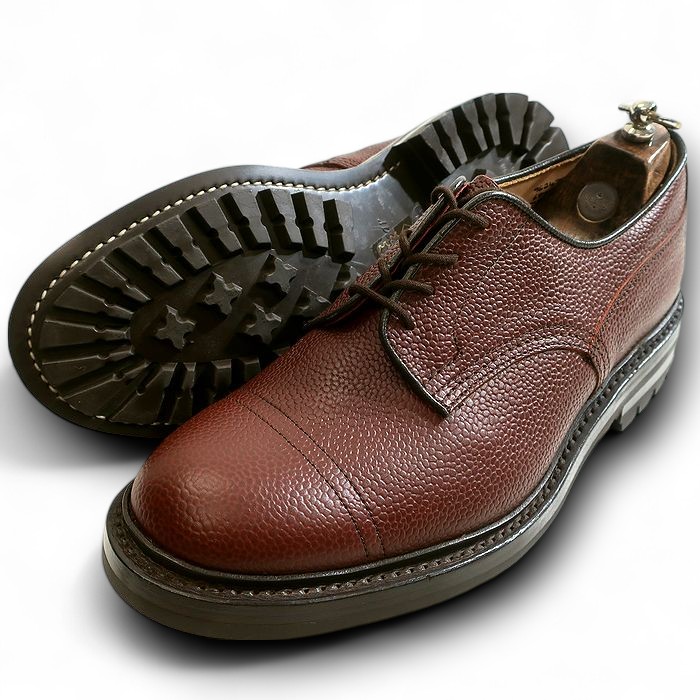 【中古】【新古品・未使用品】Tricker's トリッカーズ 英国製 グッドイヤーウェルテッド製法 本革 外羽根 MATLOCK スコッチグレイン イミテーションキャップトゥ レザー ビジネスシューズ 革靴 689611 定価12.1万 ダークブラウン 7.5▲056▼50702k07