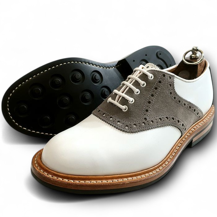 【中古】【新古品・未使用品】Tricker's トリッカーズ 英国製 グッドイヤーウェルテッド製法 本革 外羽根 Dainite Sole WHITE CALF & GREY SUEDE ツートンカラー レザー切替 サドルシューズ 革靴 M7439 定価13.2万 グレー ホワイト 7▲056▼50704k10