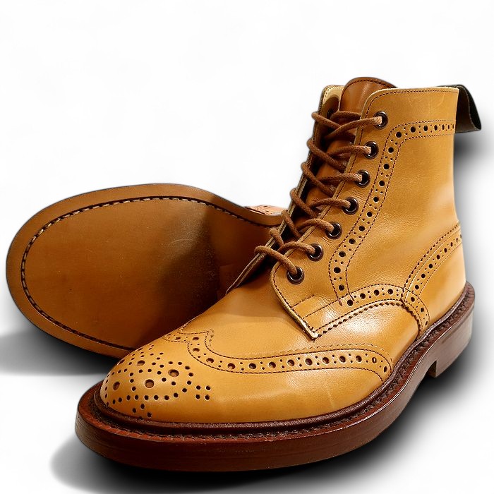 【中古】【新古品・未当て嵌める品】Tricker\u0027s トリッカーズ 連合王国製 グッドイヤーウェルテッド作り方 本革 外鳥毛 MALTON ブローグ ウィングチップ カントリーブーツ 革靴 M2508 通貨価値13.2万 タン 7▲056▼50708k05