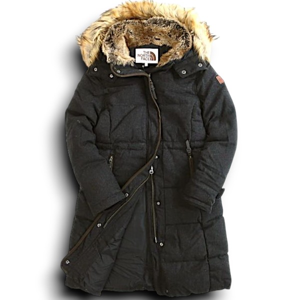 【中古】【新古品・未使用品】THE NORTH FACE ノースフェイス W RANCHERIA LONG DOWN COAT PREMIUM GOOS DOWN メランジ調 ファー付きフーデッド ロングダウンジャケット ダウンコート レディース NYJ1DF88 定5.7万 チャコール 75(XS)-01 80(S)-02 ▲043▼20607k02