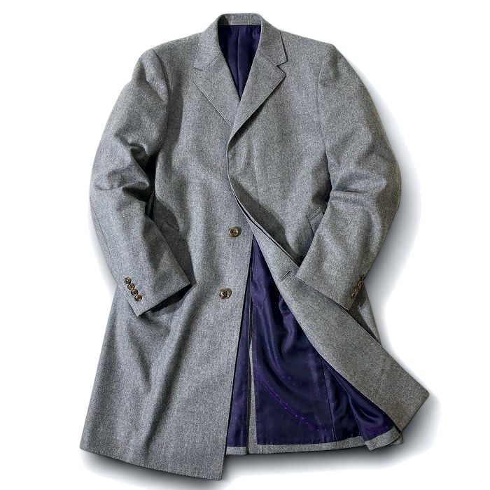 GIVERDYE BEST SELECTION ジバルディ 大賀 日本製 フランネルウール 比翼仕立て チェスターコート ロングコート ビジネスコート 181K6224 グレー LL ▲074▼41203w08