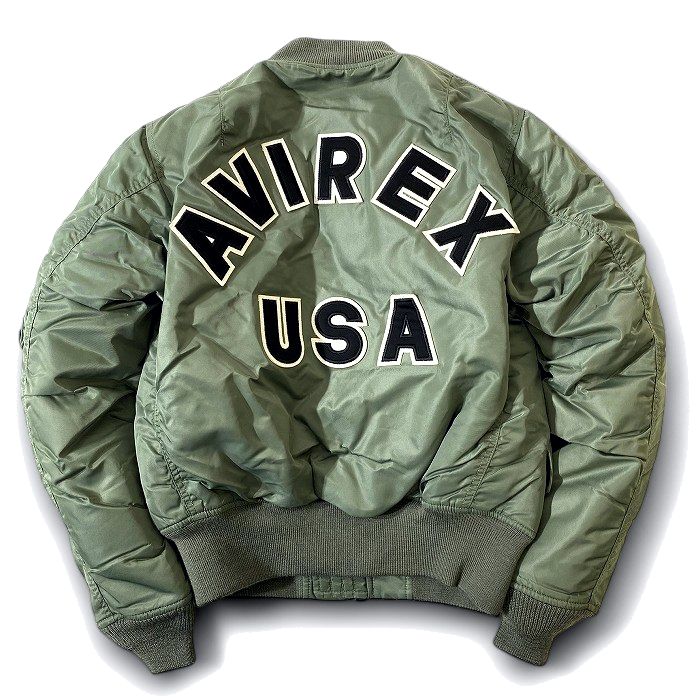 AVIREX アヴィレックス FLIGHT JACKET MA-1 COMMERCIAL LOGO コマーシャルロゴ リバーシブル THERMOLITE 中綿 フライトジャケット パデッドブルゾン 6162164 定価2.9万 セージ M ▲060▼41218w03