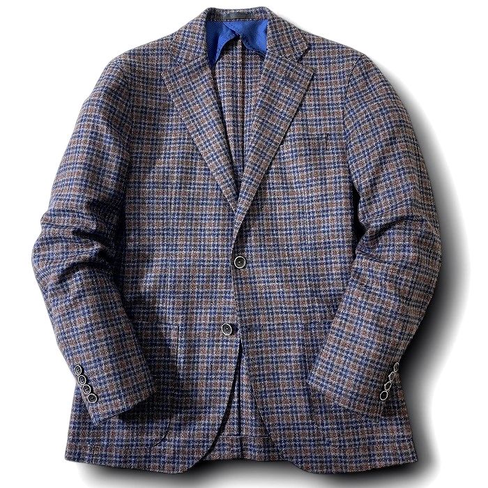 RICHIESTA リキエスタ 大賀 日本製 イタリア製生地 VITALE BARBERIS CANONICO Vintage ウール シルク リネン混 毛絹麻 チェック柄 2B テーラードジャケット 181J9811 定価12.1万 ブラウン ネイビー グレー AM ▲074▼41226w03