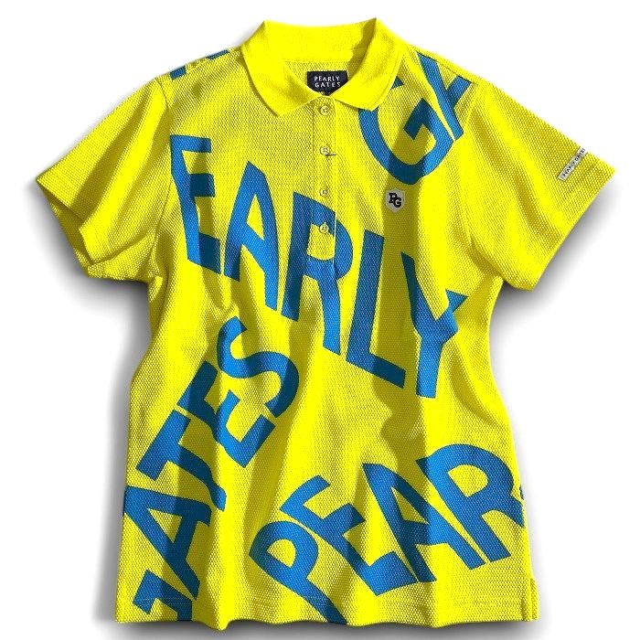 【中古】【新古品・未使用品】PEARLY GATES パーリーゲイツ ゴルフ 高吸水 ポップコーン編み ウェーブロゴ柄 総柄 半袖 ポロシャツ ゴルフウェア レディース 055-2260710 定価2万 イエロー スカイブルー 0-01 1-02 2-03 ▲023▼50401w06