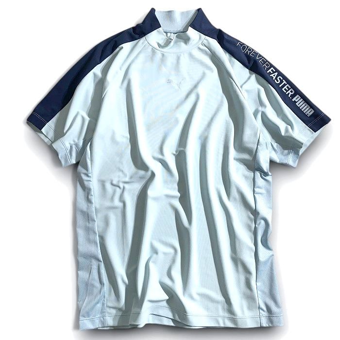 【中古】【新古品・未使用品】PUMA プーマ ゴルフ ICELIVE テックカット メッシュ切替 ラインデザイン ストレッチ モックネック 半袖 シャツ カットソー ゴルフウェア 627606 定価1.2万 ライトブルー ネイビー M-01 L-02 XL-03 XXL-04 ▲028▼50425w09