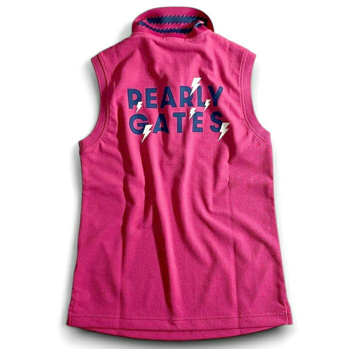 【中古】【新古品・未使用品】PEARLY GATES パーリーゲイツ ゴルフ 日本製 吸汗速乾 ペンタス×アロフト バックプリント ストレッチ ノースリーブ ポロシャツ ゴルフウェア レディース 055-2260622 定価1.8万 ピンク 00-00 0-01 1-02 2-03 ▲021▼50618w04