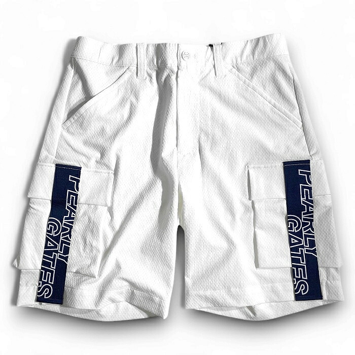 【中古】【新古品・未使用品】PEARLY GATES パーリーゲイツ ゴルフ 吸水速乾 VERTICAL ナイロン混タスラン カーゴポケット サイドロゴテープ ストレッチ ショートパンツ カーゴショーツ ゴルフウェア 053-2132409 定価2.9万 ホワイト 4-01 5-02 6-03 ▲033▼50724w03｜FASHION SELECT SHOP クローラー