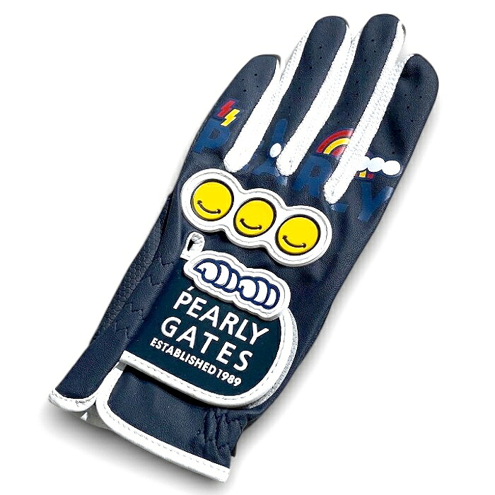 【中古】【新古品・未使用品】PEARLY GATES パーリーゲイツ ゴルフ GRAFFLEX どうしちゃったPG オールシーズン対応 レザー グローブ 左手用 片手用 ユニセックス 053-2285005 定価8千 ダークネイビー SS ▲009▼50813w08