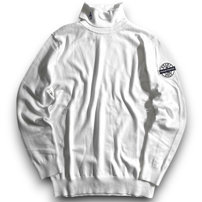 【中古】【新古品・未使用品】PEARLY GATES パーリーゲイツ ゴルフ カシミヤタッチ SUSTAIN加工 コットン混 タートルネック 長袖 ニット プルオーバー ゴルフウェア 053-2274091 定価1.9万 ホワイト 4-01 5-02 6-03 ▲022▼50930w01