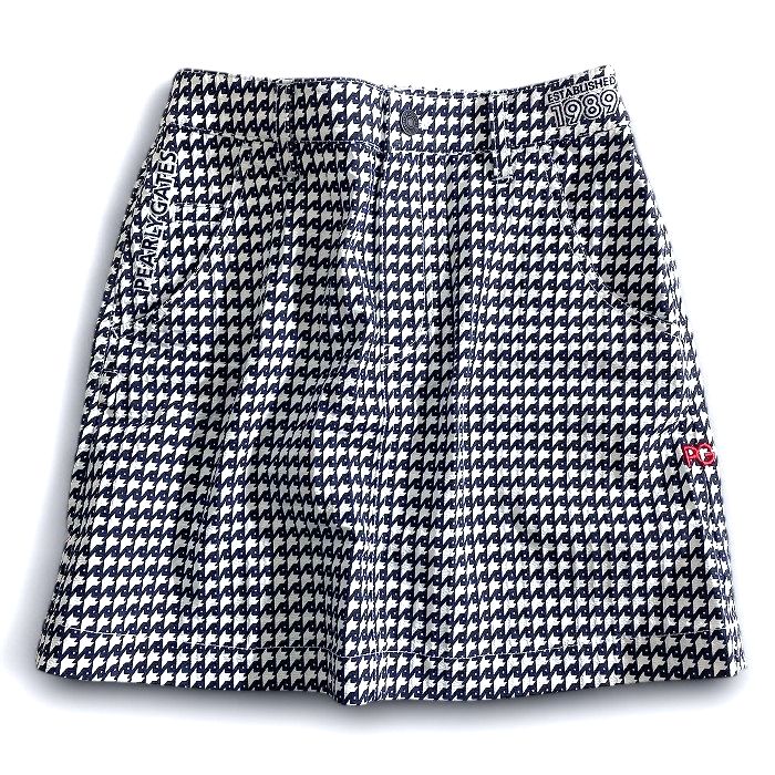 【中古】【新古品・未使用品】PEARLY GATES パーリーゲイツ ゴルフ 吸水速乾 C/Peアートピケ 千鳥柄 ストレッチ ミニ スカート ゴルフウェア レディース 055-2134414 定価3万 ホワイト ネイビー 00 ▲034▼50821w05