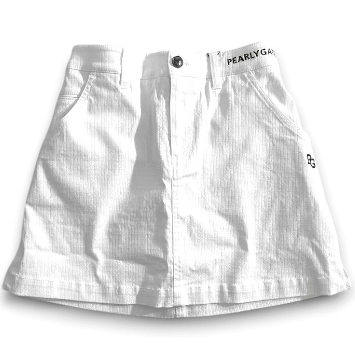 【中古】【新古品・未使用品】PEARLY GATES パーリーゲイツ ゴルフ /Puドビー パワフルコットン クリーンポケット 変形ダイヤ柄 ストレッチ ミニ スカート ゴルフウェア レディース 055-2234002 定価2.6万 ホワイト 00-00 0-01 1-02 2-03 ▲029▼50821w11