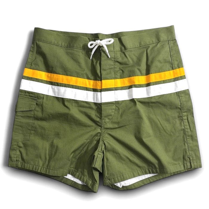 【中古】【新古品・未使用品】Yellow Rat イエローラット USA製 DUAL STRIPES TRUNKS デュアルストライプ トランクス ボードショーツ サーフパンツ 水着 WSYR23107 定価2万 カーキグリーン 33-01 34-02 ▲025▼50917w09