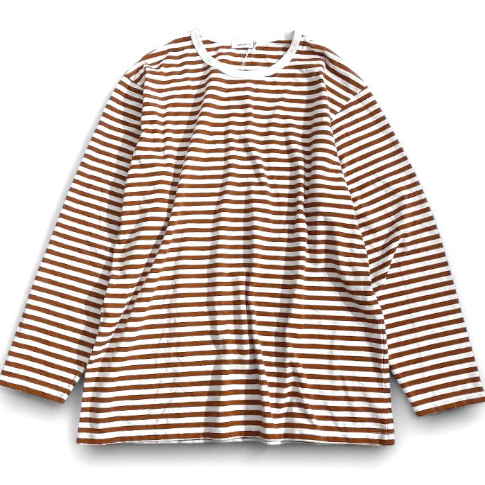 【中古】【新古品・未使用品】nanamica ナナミカ 日本製 COOLMAX Stripe Jersey L/S Tee ドライタッチ コットン混ジャージー 裏毛編み天竺 ボーダー柄 クルーネック 長袖 Tシャツ カットソー SUHS423 定価1.5万 ブラウン ホワイト M-01 L-02 XL-03 ▲040▼50917w08