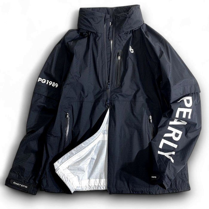 【中古】【新古品・未当て嵌める品】PEARLY GATES パーリーゲイツ ゴルフ 撥水×防風 Nyドビー 影ぼうしチドリ 伸ばすこと ダブルジップ フーディジャケット 上衣 レインウェア ゴルフお召しもの レディース 053-2988302 必要経費3.9万 ネイビーブラック 0-01 1-02 2-03 ▲044▼51016w03 ゴルフ-スポーツ・アウトドア-ウェア