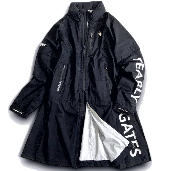 【中古】【新古品・未使用品】PEARLY GATES パーリーゲイツ ゴルフ 撥水×防風 Nyドビー シャドー千鳥 ストレッチ 2wayスリーブ ワンピース ロングジャケット レインウェア ゴルフウェア レディース 053-2988306 定価4.6万 ネイビーブラック 0-01 1-02 2-03 ▲051▼51015w14