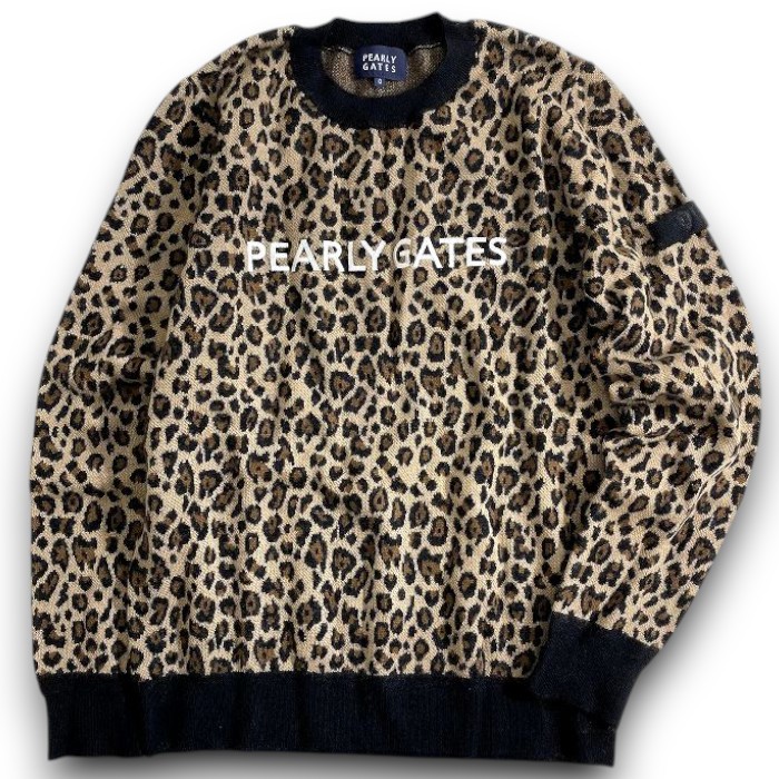 【中古】【新古品・未当て嵌める品】PEARLY GATES パーリーゲイツ ゴルフ 保温×保湿 カシミール混羊毛 WJQ レオパード柄 労働者の一団素っ首 長袖 編み物 スウェーター ゴルフ御召しもの レディース 055-2270004 必要経費3.8万 赤銅色ベージュ 黒いこと 0-01 1-02 2-03 ▲042▼51020w05