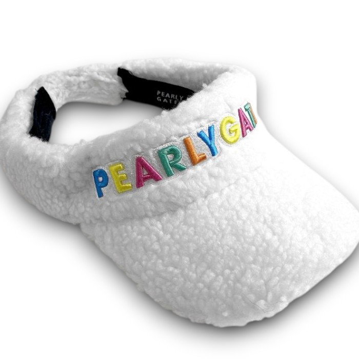 【中古】【新古品・未使用品】PEARLY GATES パーリーゲイツ ゴルフ カラフルロゴ刺繍 ボアフリース バイザー サンバイザー 帽子 ユニセックス 定価9千 ホワイト FR▲011▼51120w03