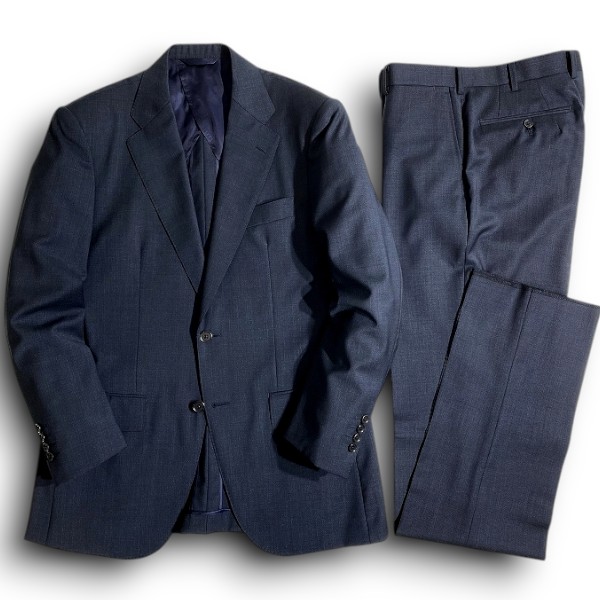 【中古】【新古品・未使用品】DEGE&SKINNER ディージ&スキナー 大賀 日本製 イタリア製生地 REDA ICESENSE UVカット サマーウール メランジ調 2B ノータック シングルスーツ テーラードジャケット パンツ スラックス 542A0017 定価15.4万 ダークネイビー A5 ▲067▼60123w03|FASHION SELECT SHOP クローラー