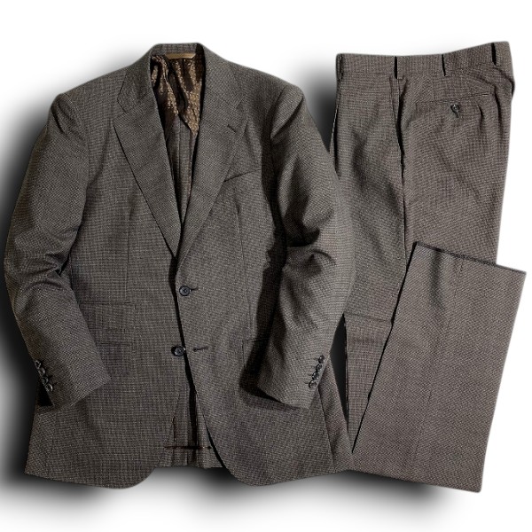 【中古】【新古品・未使用品】DEGE&SKINNER ディージ&スキナー 大賀 日本製 イタリア製生地 DRAGO Vantage SUPER130’S ウール100% ミニ千鳥柄 2B ワンタック シングルスーツ テーラードジャケット パンツ スラックス 182A0302 ミックスブラウン A6 ▲067▼60123w05|FASHION SELECT SHOP クローラー