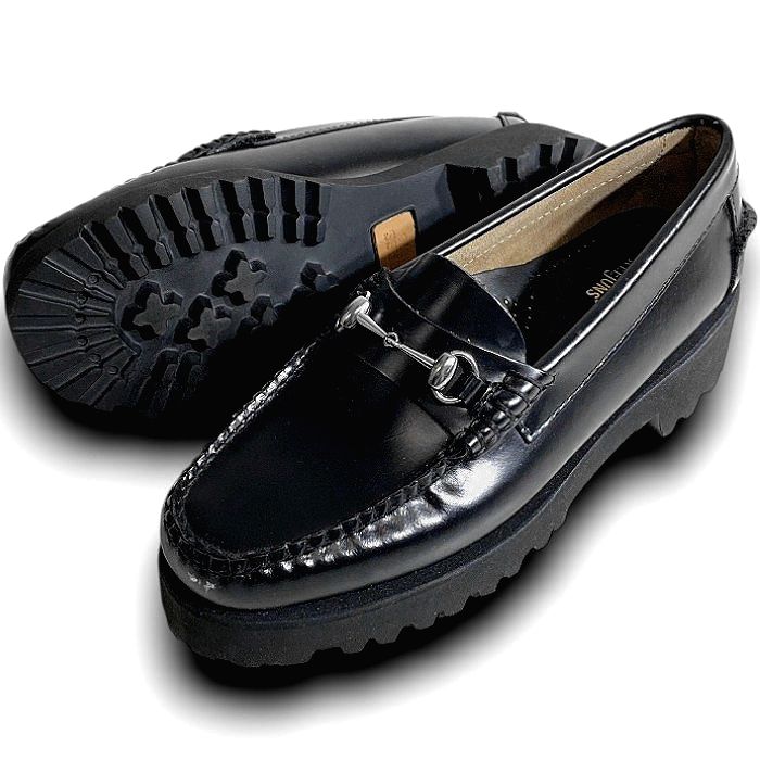 【中古】【新古品・未使用品】G.H.BASS Weejuns ジーエイチバス ウィージャンズ 90 LIANNA ハイシャインレザー 本革 厚底 ビットローファー スリッポン レザーシューズ レディース BA41830 定価3.6万 ブラック 4.5 ▲066▼60121w07|FASHION SELECT SHOP クローラー