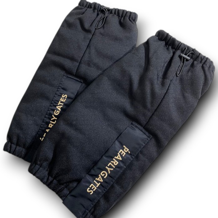 【中古】【新古品・未当て嵌める品】PEARLY GATES パーリーゲイツ ゴルフ 防寒 再利用原料品当て嵌める 内部フリース 無地 ドローコード レッグウォーマー レッグカバー ゴルフお召しもの レディース 053-2283004 通貨価値1.3万 黒いこと FR ▲015▼51202w09