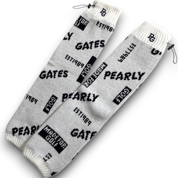 【中古】【新古品・未当て嵌める品】PEARLY GATES パーリーゲイツ ゴルフ 日本製 羊毛混編み物 ロゴジャガード 総柄 ドローコード レッグウォーマー レッグカバー ゴルフお召しもの レディース 053-2283110 通貨価値1.5万 象牙色 黒いこと FR ▲017▼51202w05