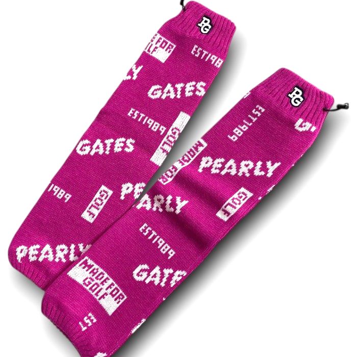 【中古】【新古品・未当て嵌める品】PEARLY GATES パーリーゲイツ ゴルフ 日本製 羊毛混編み物 ロゴジャガード 総柄 ドローコード レッグウォーマー レッグカバー ゴルフお召しもの レディース 053-2283110 通貨価値1.5万 サクラ色 白いこと FR ▲017▼51202w06