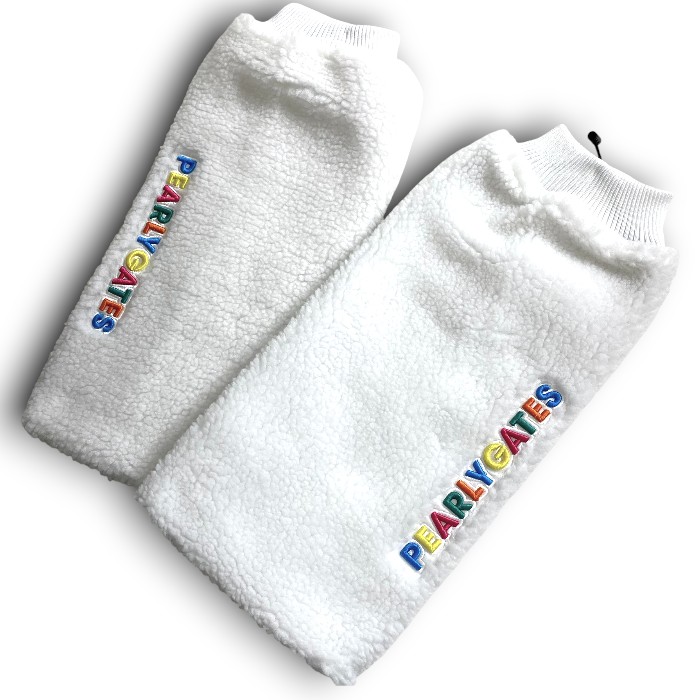 【中古】【新古品・未当て嵌める品】PEARLY GATES パーリーゲイツ ゴルフ 防寒 派手ロゴタイプ刺しゅう ボアフリース ドローコード レッグウォーマー レッグカバー ゴルフお召しもの レディース 053-2283114 通貨価値1.8万 白いこと FR ▲021▼51203w01