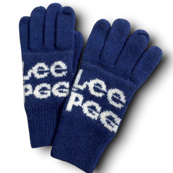 【中古】【新古品・未使用品】PGG by PEARLY GATES × Lee ピージージー パーリーゲイツ ゴルフ リー 別注 デニムブルー ウールニット ジャガードロゴ グローブ 手袋 ユニセックス 268-2283901 定価9千 ネイビー FR ▲011▼51127w03
