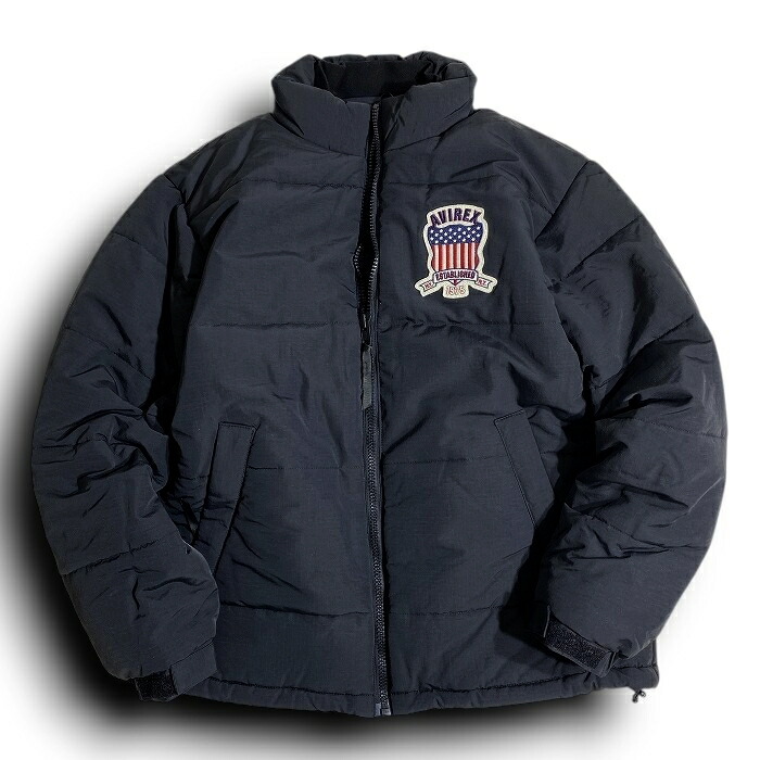 【中古】【新古品・未当てはめる品】AVIREX アヴィレックス SIGNATURE LOGO PADDING JACKET リップストップナイロン シグネチャーロゴパッチ フルジップ 中綿入り口・入口上衣 パデッドブルゾン 783-3952039 通貨価値2.9万 黒いこと M-00 L-01 XL-02 2XL-03 ▲015▼60220w01