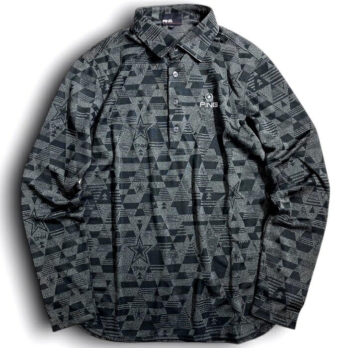 【中古】【新古品・未使用品】PING APPAREL ピン アパレル ゴルフ 吸水速乾 軽量Gコントロール ジオメトリックジャガード 総柄 ストレッチ 長袖 ポロシャツ ゴルフウェア 621-3261001 定価1.3万 ブラック グレー S-00 M-01 L-02 LL-03 ▲028▼60225w09