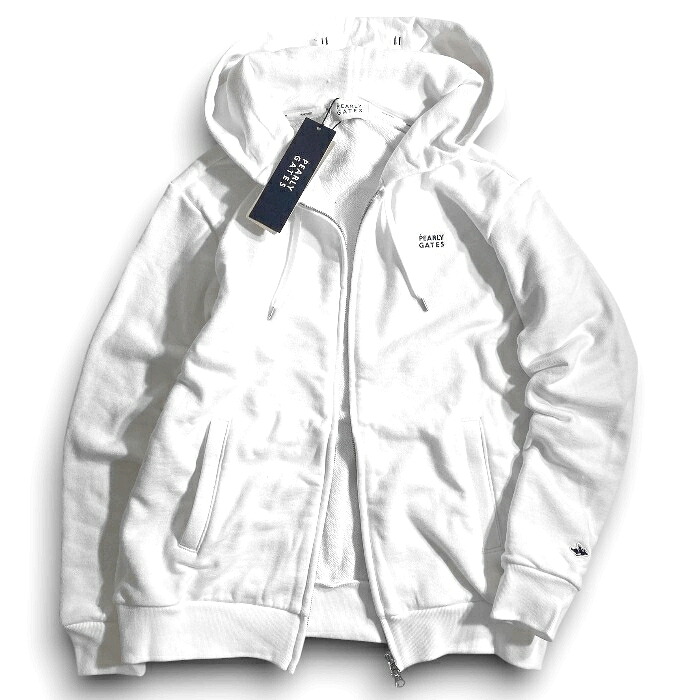 【中古】【新古品・未当てはめる品】PEARLY GATES パーリーゲイツ ゴルフ 日本製 T/C吊り裏毛 綿織物混 ロゴタイプ刺しゅう ダブルジップ パーカー フーディジャケット ゴルフ御召しもの レディース 053-3962302 通貨価値3.5万 白いこと 0-01 1-02 2-03 ▲028▼60320w03