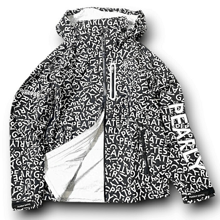 【中古】【新古品・未使用品】PEARLY GATES パーリーゲイツ ゴルフ 撥水×防風 Nyドビー ロゴ総柄 2WAYスリーブ フーディジャケット ブルゾン レインウェア ゴルフウェア レディース 053-4988404 定価4.1万 ネイビーブラック ホワイト 0-01 1-02 2-03 ▲028▼60325w07