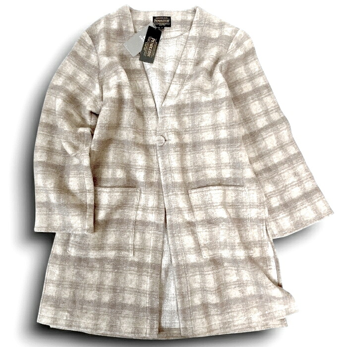 【中古】【新古品・未当て嵌める品】PENDLETON × NANO universe ペンドルトン ナノ・全ての存在 WEYEP別注 トリプルコラボ 羊毛混スライバーニット 照合のしるし柄 V素っ首 ロング上衣 厚地の外套 ジレー 2575-0224 必要経費3.4万 象牙色 グレージュ F ▲034▼60318w02