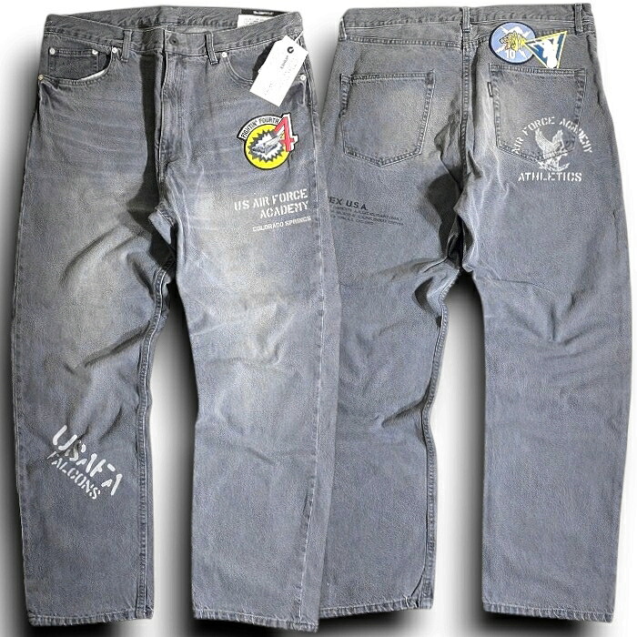 【中古】【新古品・未使用品】AVIREX アヴィレックス REGULER JEANS USAFA 10ozデニム ユーズド加工 AFAパッチ デニムパンツ レギュラージーンズ 783-5111004 定価2.5万 ヴィンテージブラック L-01 XL-02 2XL-03 ▲015▼60414w08