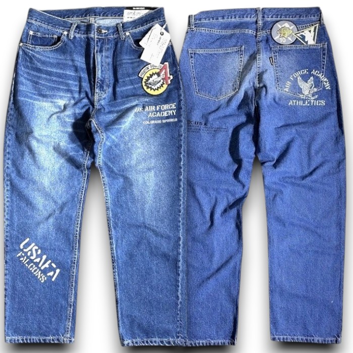 【中古】【新古品・未当て嵌める品】AVIREX アヴィレックス REGULER JEANS USAFA 10薬局衡オンスジーンズ ユーズド工業 AFA継ぎ切れ ジーンズズボン下 レギュラーデニム 783-5111004 通貨価値2.5万 ジーンズ青碧 L-01 XL-02 2XL-03 ▲015▼60414w09