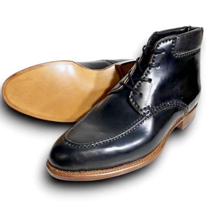 【中古】【新古品・未使用品】E.Woodford イー ウッドフォード ビスポーク ホーウィン社製 コードバン Four eyelet padded Ankle Boot 本革 4ホール レザーブーツ シューズ ブラック 27cm程度▲066▼60415m02