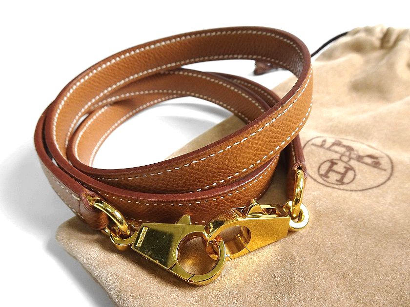 【中古】【良品】HERMES エルメス フランス製 ヴォー・グレネ・クシュベル レザー ケリー ショルダーストラップ ゴールド金具 バッグ用アクセサリー ブラウン▲350▼40422m03_g used｜FASHION SELECT SHOP クローラー