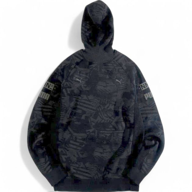 【中古】【新古品・未使用品】PUMA プーマ × NEMEN SCUBA KNIT L/S リブ網 スクリーンプリント 長袖 パーカー フーディ プルオーバー 534591-01 定価2.7万 ブラック M ▲030▼30724h06