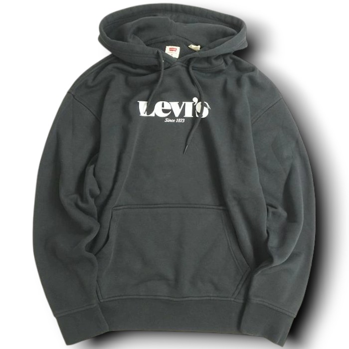 【中古】【新古品・未使用品】Levi's リーバイス RELAXED ロゴプリント 裏起毛 プルオーバー フーディー パーカー 388210034 ブラック JPN L▲030▼20418k20