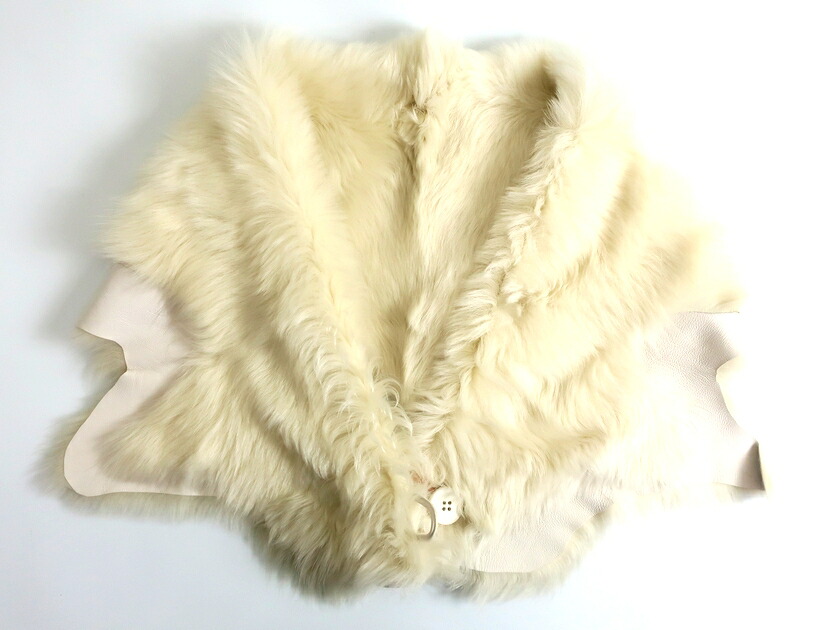 Karl Donoghue カールドノヒュー 連合王国製 TOSCANA CONTRAST LAMBSKIN BUTTON SHRUG 子ヒツジ素はだ 毛皮 なめし革 羊肉 消音装置 シュラッグ TLBSHW7 定6万 白いこと O/S ▲055▼91004k03