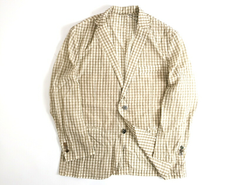 年末のプロモーション コート ジャケット 2b 2枚地 ギンガムチェック柄 メッシュ調 ガーゼ生地 Homme 23区 アンコンジャケット 48l 040 k02 ベージュ 定4 2万 Sorif Dk