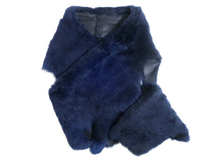 Karl Donoghue カールドノヒュー イギリス製 CMBSCW8 CASHMERE TOUCH LAMBSKIN BUTTON SCARF カシミアタッチ ラムスキン ボタン スカーフ ムートン マフラー ストール ティペット スヌード 定4.8万 ネイビー ONE▲044▼10118k14