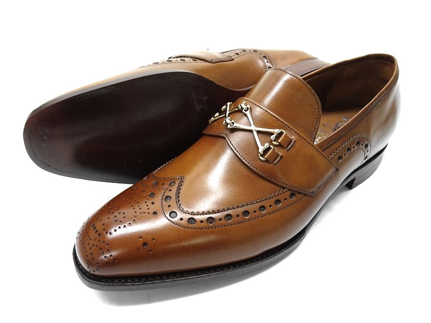 Barker Black 10 7万 バーカーブラック 英国製 グッドイヤーウェルテッド製法 ヒドゥンチャネル仕様 本革 Wolfe スカル メタルクロスボーン ウイングチップ レザー ローファー ドレスシューズ 革靴 M0310 ブラウン Uk8 0 105k10 Iconnect Zm