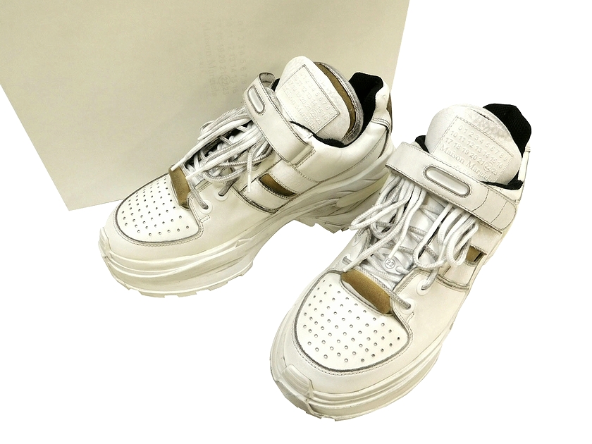 開店祝い Maison Margiela メゾン マルジェラ イタリア製 Retro Fit Sneakers 汚れ加工 ロートップ レザー スニーカー シューズ 靴 ホワイト 41 400 903x05 新しい到着 Www Eduka Rs