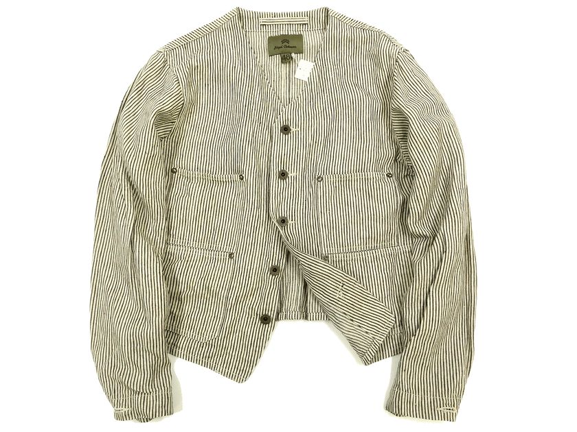 送料無料キャンペーン コート ジャケット Cabourn Nigel ナイジェルケーボン 000 903x07 48 ヒッコリー トップス ノーカラー ジャケット エンジニア リネン ストライプ Jacket Engineer Linen 日本製 Agrovisiongroup In