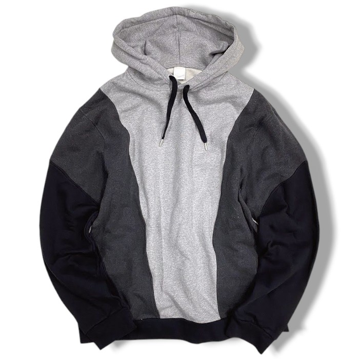 【中古】【新古品・未使用品】8 by YOOX オット バイ ユークス Organic Cotton Colorblock Hoodie オーガニックコットン カラーブロック 切替 裏起毛 フーディー パーカー スウェット グレー ブラック 118YUT0011CRG004 XL▲000▼51224s07