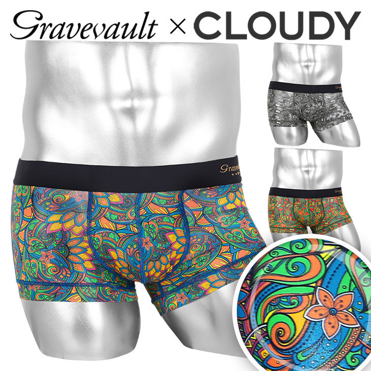 Gravevault グレイブボールト ローライズボクサーパンツ メンズ アンダーウェア 下着 高級 ハイブランド 国産 日本製 CLOUDY クラウディ コラボ 花柄 ブランド 男性 紳士 プレゼント プチギフト 誕生日プレゼント 彼氏 父 息子 ギフト 記念日 ボクサーブリーフ