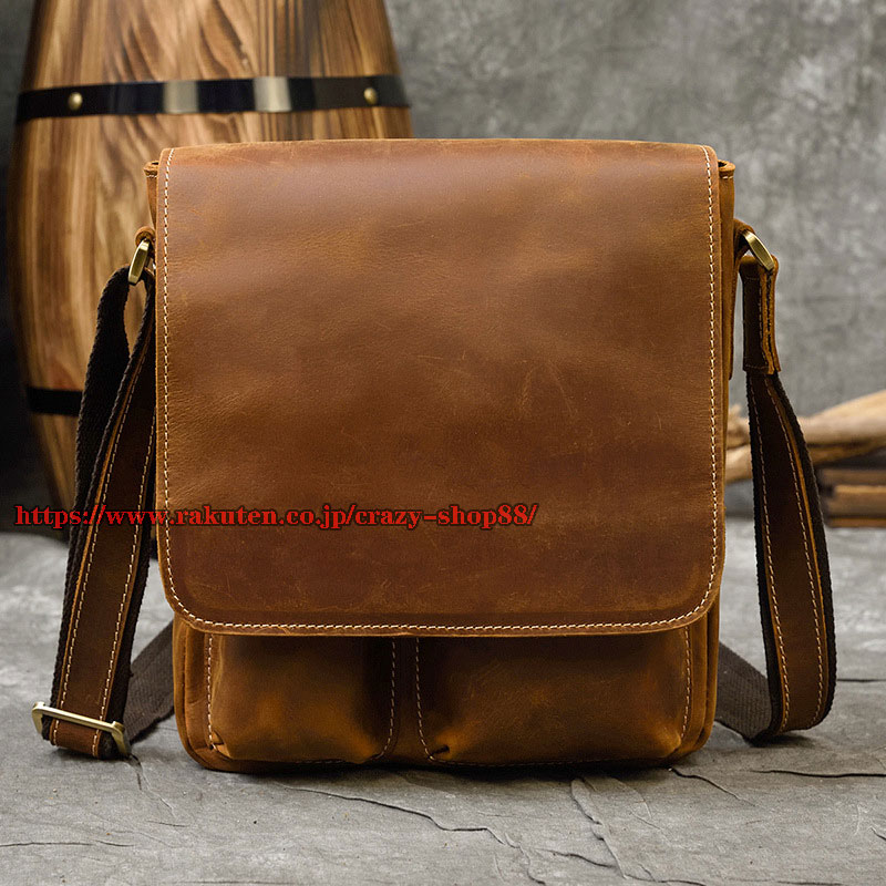 【全品P10倍★1/9-1/16】ショルダーバッグ 本革 メンズ メッセンジャーバッグ 男性用 マグネット フラップ レザー アウトドア レジャーバッグ 通勤通学 経年変化 カバン 鞄 ビジネスバッグ ブラウン｜クレイジーショップ 10,124円