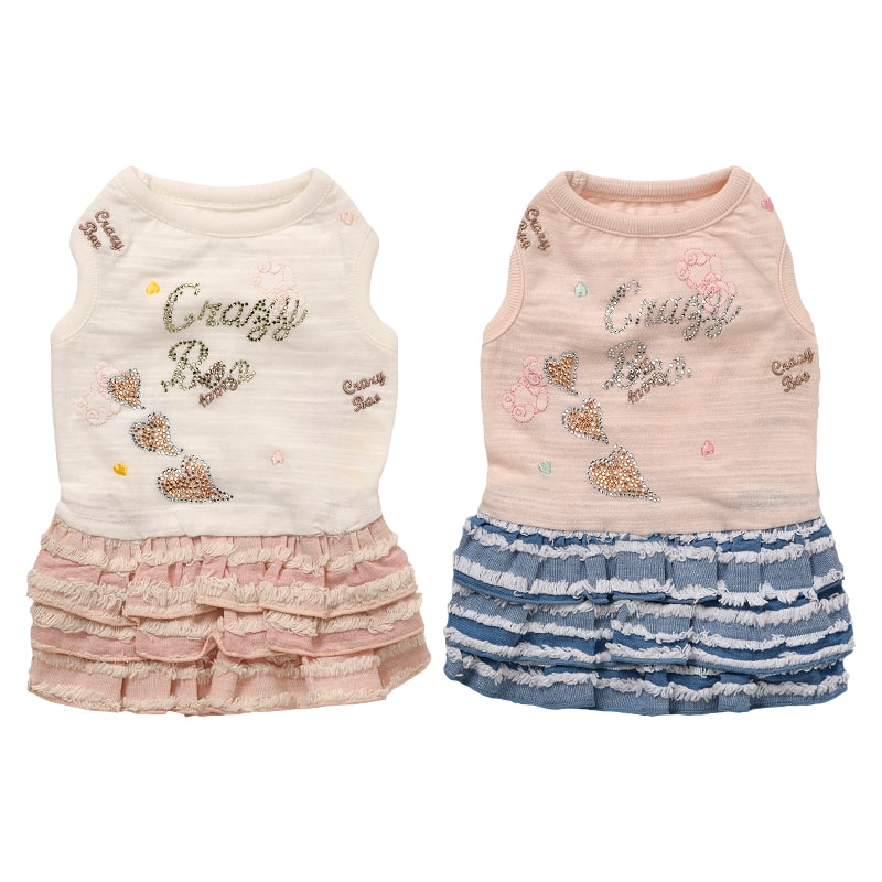 Crazyboo クレイジーブークマ刺繍フリル ワンピースxlサイズオフホワイト ピンクシーズー トイプードル Mシュナウザー ダックス春夏コレクション犬服 犬の服 ドッグウェア Napierprison Com